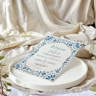 Invitación Talavera Majólica Mexicana Azul Floral Boda Bodas