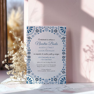 Invitación Talavera Mayólica Azul Floral Boda Bodas Españolas