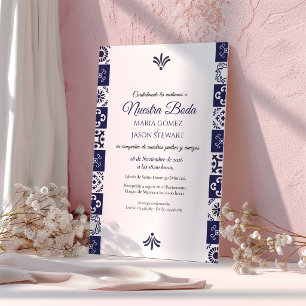 Invitación Talavera Mayólica Azul Marino Blanco Boda Española
