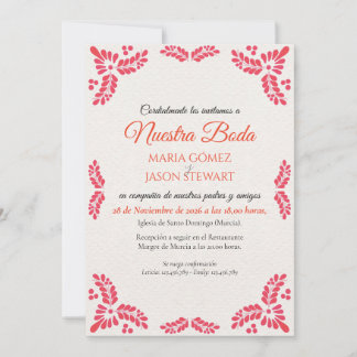 Invitación Talavera Orange Floral Minimalist Spanish Wedding