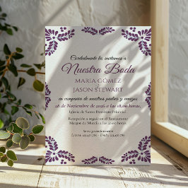 Invitación Talavera Purple Floral Minimalist Spanish Wedding