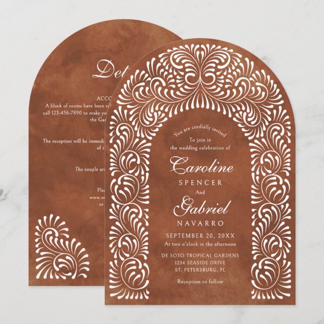 Invitación Talavera Terracota Código QR Boda Fiesta (Anverso / Reverso)