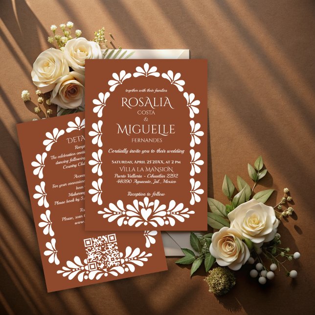 Invitación Talavera terracotta boho arco boda mexicano (Talavera terracotta boho arch Mexican wedding Invitation cards with rsvp fiesta mexican wedding card)