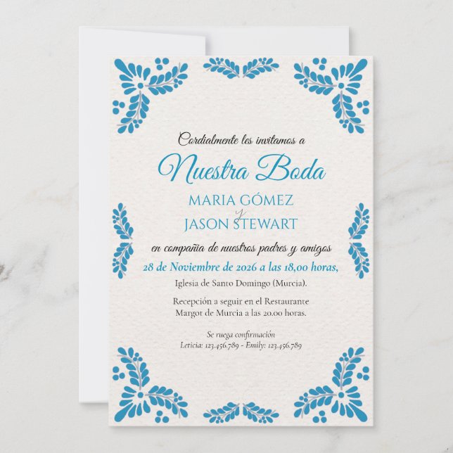 Invitación Talavera Turquoise Minimalist Spanish Wedding (Anverso)