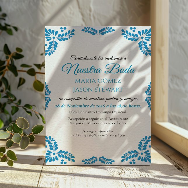 Invitación Talavera Turquoise Minimalist Spanish Wedding (Talavera Turquoise Minimalist Spanish Wedding Invitation)