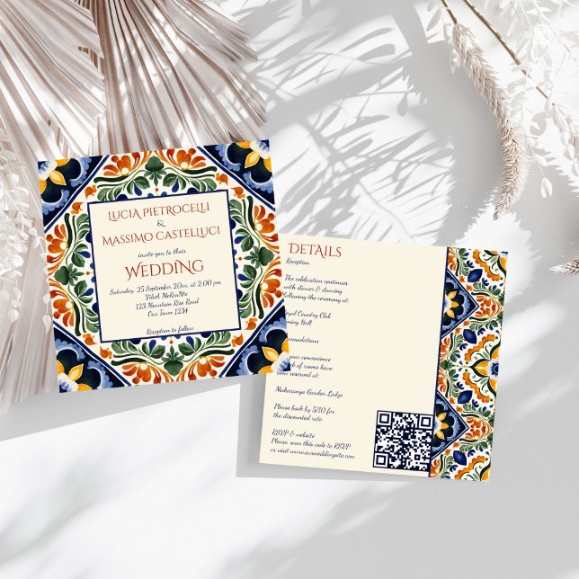 Invitación Talavera venado mexicano en un solo boda (Talavera vintage Spanish Mexican  Hacienda wedding all in one Invitation template instant download)