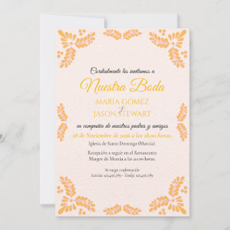 Invitación Talavera Yellow Floral Minimalist Spanish Wedding