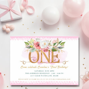 Invitación Tale Fairy Magical Floral Pink Primer Fiesta de cu