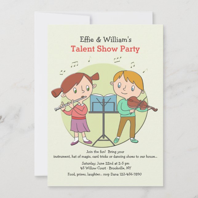 Invitación talentosa de los niños (Anverso)