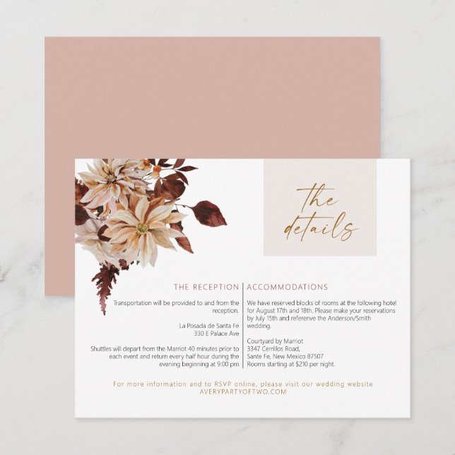 Invitación TALIA Bohemian Terracotta Floral Details Card (Anverso / Reverso)