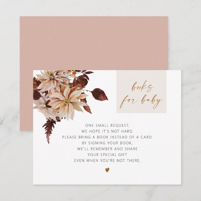 Invitación TALIA Bohemias Terracota Libros Florales para Bebé (Anverso / Reverso)