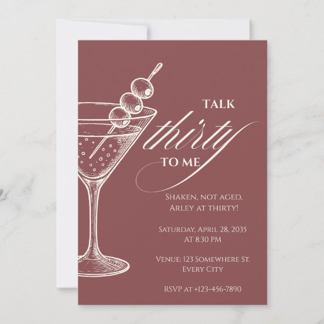 Invitación Talk 30 to Me Minimalist Martini 30th Birthday (Anverso)