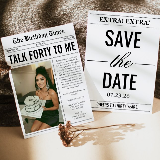 Invitación Talk Forty To Me Newspaper 40th Birthday (Subido por el creador)