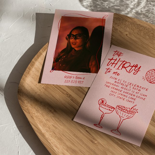 Invitación Talk Thirty Red Pink Drawn 30th Photo Fun Birthday (Subido por el creador)