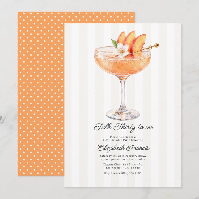 Invitación Talk Thirty to Me Peach Martini Cumpleaños 30 (Anverso / Reverso)