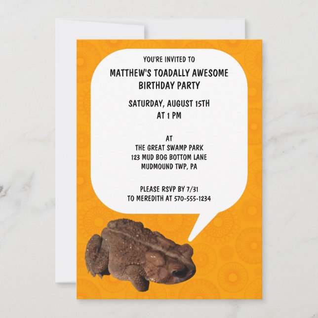 Invitación Talking Toad Toadally Toadally Awesome Birthday Pa (Anverso)