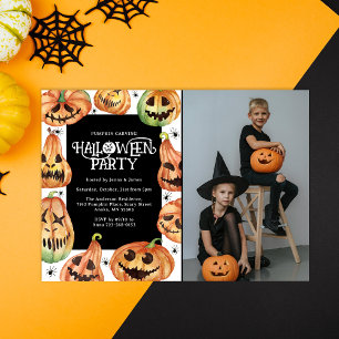 Invitación Talla de calabaza Halloween Foto Cumpleaños