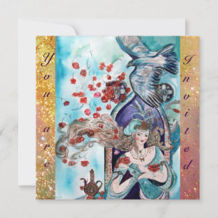 Invitación TALLA DE LA FERIA TURCA, brillo amarillo azul bril