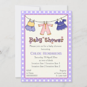 Invitación Talla de ropa de bebé ducha personalizada
