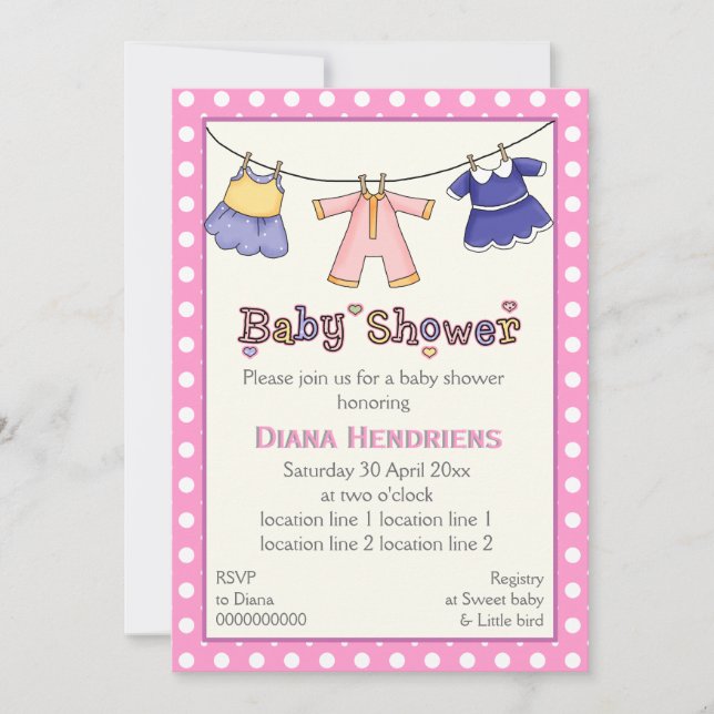 Invitación Talla de ropa de bebé ducha personalizada (Anverso)