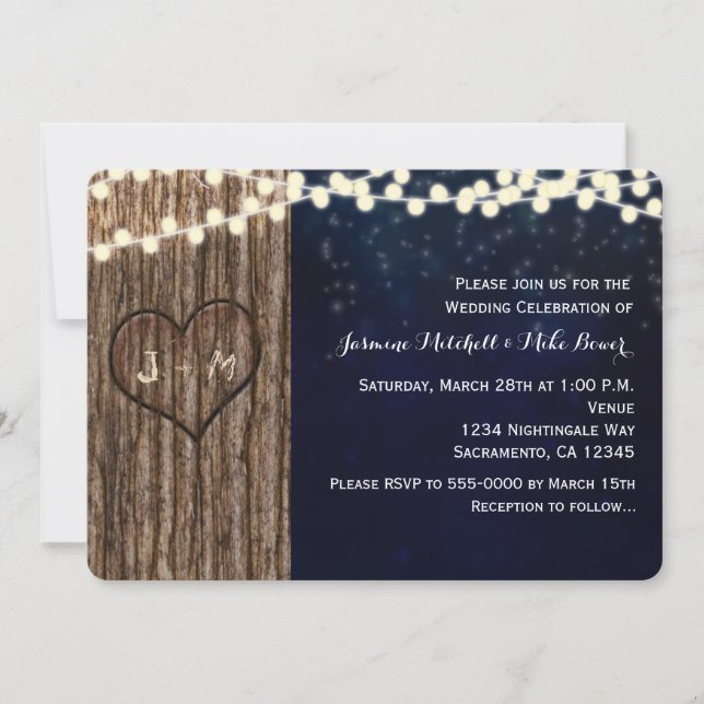 Invitación tallada árbol rústico de la boda de la (Anverso)