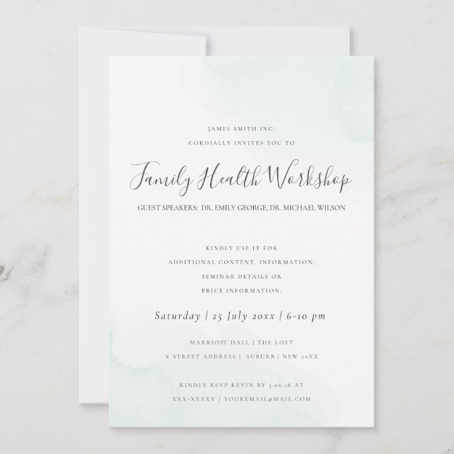 INVITACIÓN TALLER DE ACUARELA DE TRAZO DE PINCEL AZUL DE PLAY (Anverso)