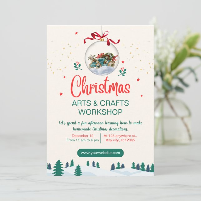Invitación Taller de artesanías de Navidades modernos de colo (Anverso de pie)