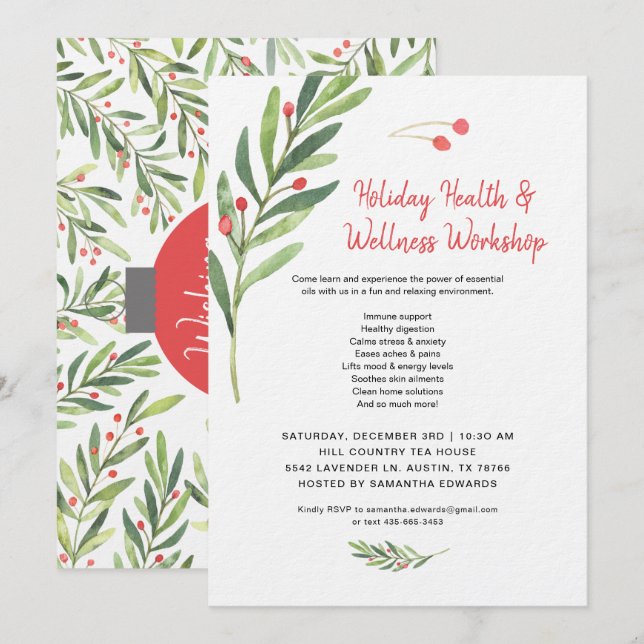 Invitación Taller de clase de aceites esenciales de Navidad (Anverso / Reverso)