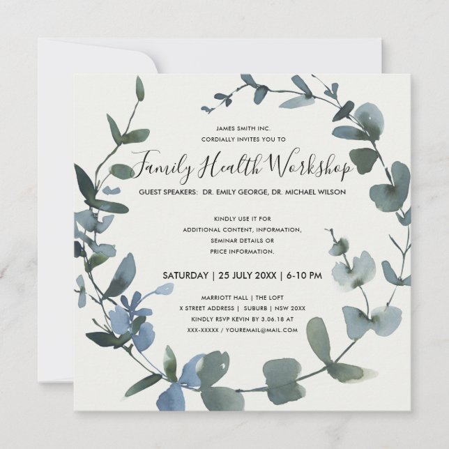 INVITACIÓN TALLER DE CORONA DE EUCALIPTO CON FOLLAGE VERDE (Anverso)