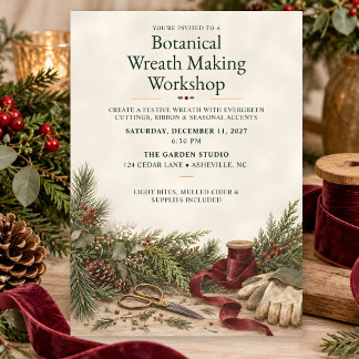 Invitación Taller de Creación de Coronas de Navidad Botánicas