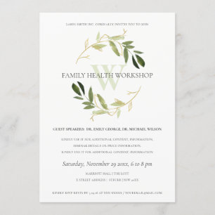 Invitación Taller de Evento de Corona de Follaje Verde Oro