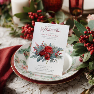 Invitación Taller de novia con rosas de color burdeos y rubor