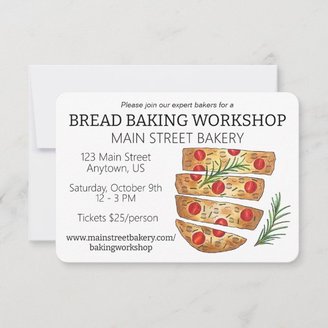 Invitación Taller de Panificación de Pan de Focaccia Panaderí (Anverso)