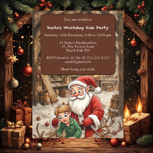 Invitación Taller de Santa para niños, fiesta de Navidad en e