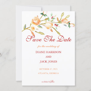 Invitación Tallos de Acuarela de Rosa y Frutas para Boda