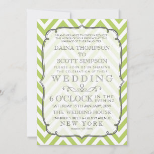 Invitación Tallos Tiernos Rayas de Chevron Verde Lima Boda