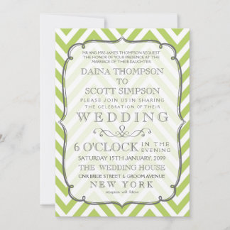 Invitación Tallos Tiernos Rayas de Chevron Verde Lima Boda