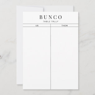 Invitación Tally de mesa simple de Bunco en blanco y negro