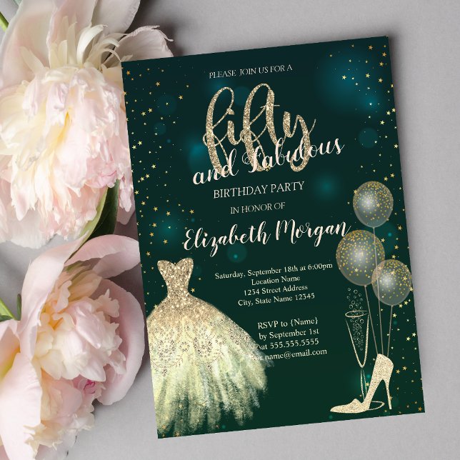 Invitación Talones altos, vestidos, estrellas verdes 50 cumpl (Subido por el creador)