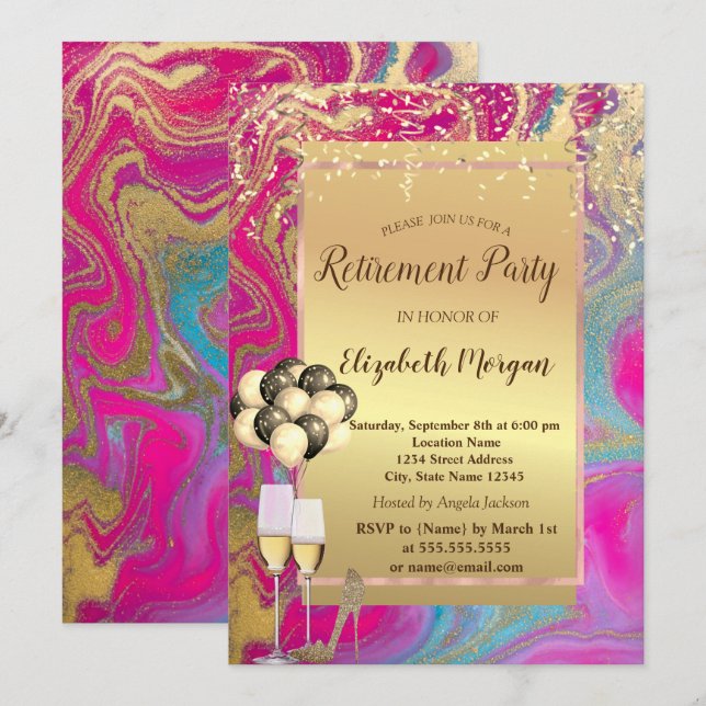 Invitación Talones, balones, Fiesta de Jubilación de Mármol c (Anverso / Reverso)