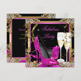 Invitación Talones rosados oro negro fabuloso Fiesta de champ