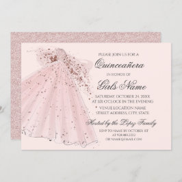 Invitación Talones rosados Rosas y guata Quinceañera