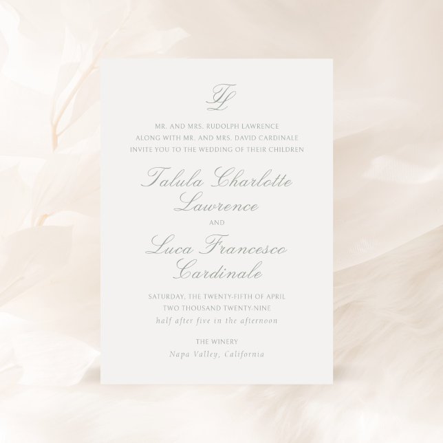 Invitación Talula Sage Green Elegant Wedding (Subido por el creador)