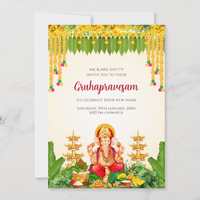 Invitación Tamil Gruhapravesham invita a Telugu a hacer calen (Anverso)