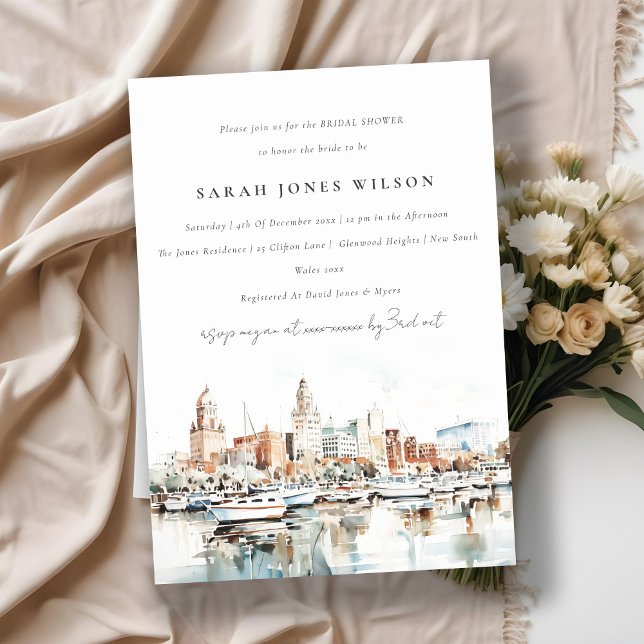 Invitación Tampa Florida Skyline Watercolor Bridal Shower (Subido por el creador)
