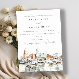 Invitación Tampa Florida Skyline Watercolor Couples Shower