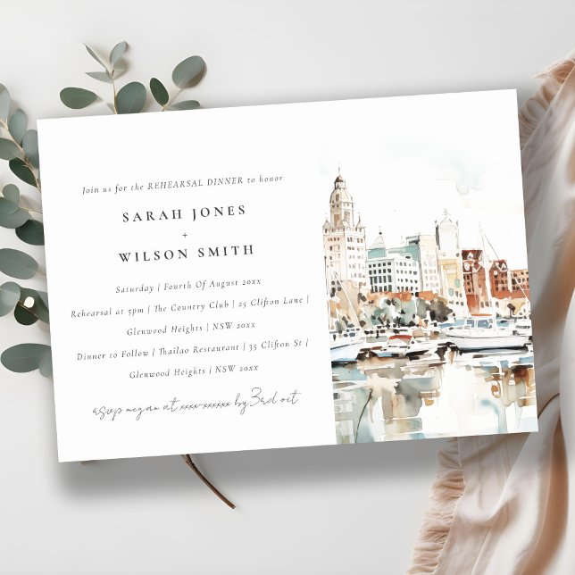 Invitación Tampa Florida Skyline Watercolor Ensayo Cena (Subido por el creador)