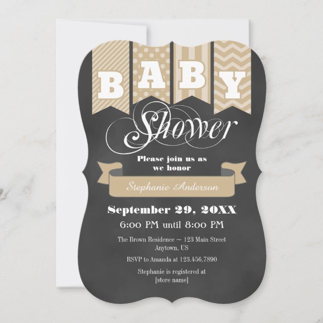 Invitación Tan Beige Chalkboard Flag Baby Shower Invite (Anverso)