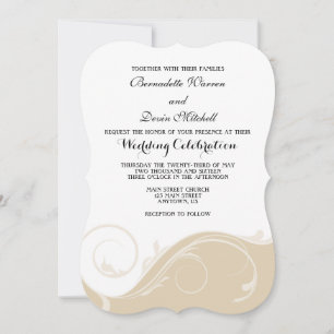 Invitación Tan Beige Floral Swirl Bracket Wedding Invita
