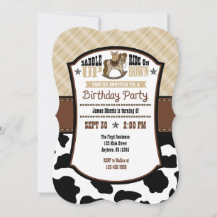 Invitación Tan Beige Plaid Piel de vaca Cowboy Invito de cump